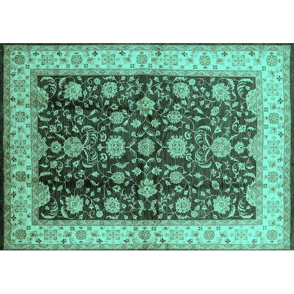 Ahgly Company Indoor Rectangle Oriental Turquoise Blue Traditional Area Rugs, 6' x 9'