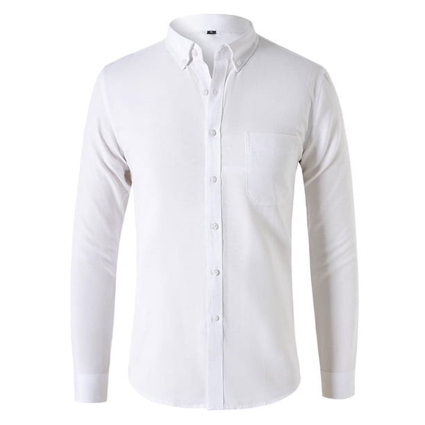 Blusa y camisa de manga larga con cuello alto para hombre, informal, con botones, de poliéster, de color liso y manga larga.