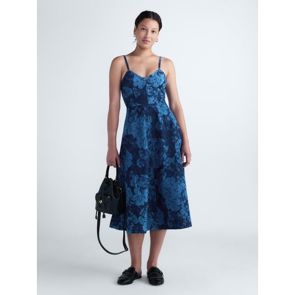 Free Assembly Women's and Women's Plus Sleeveless Denim Corset Midi Dress, Sizes XS-4X