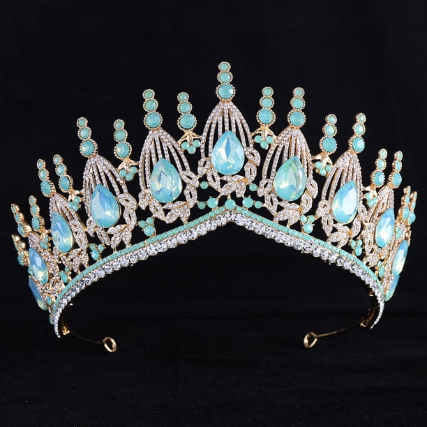 Zhuge Tiara de boda para novia, diadema de princesa, corona nupcial, joyería para el cabello con diamantes de imitación de cristal, decoración para novia, cumpleaños, graduación, boda (verde)