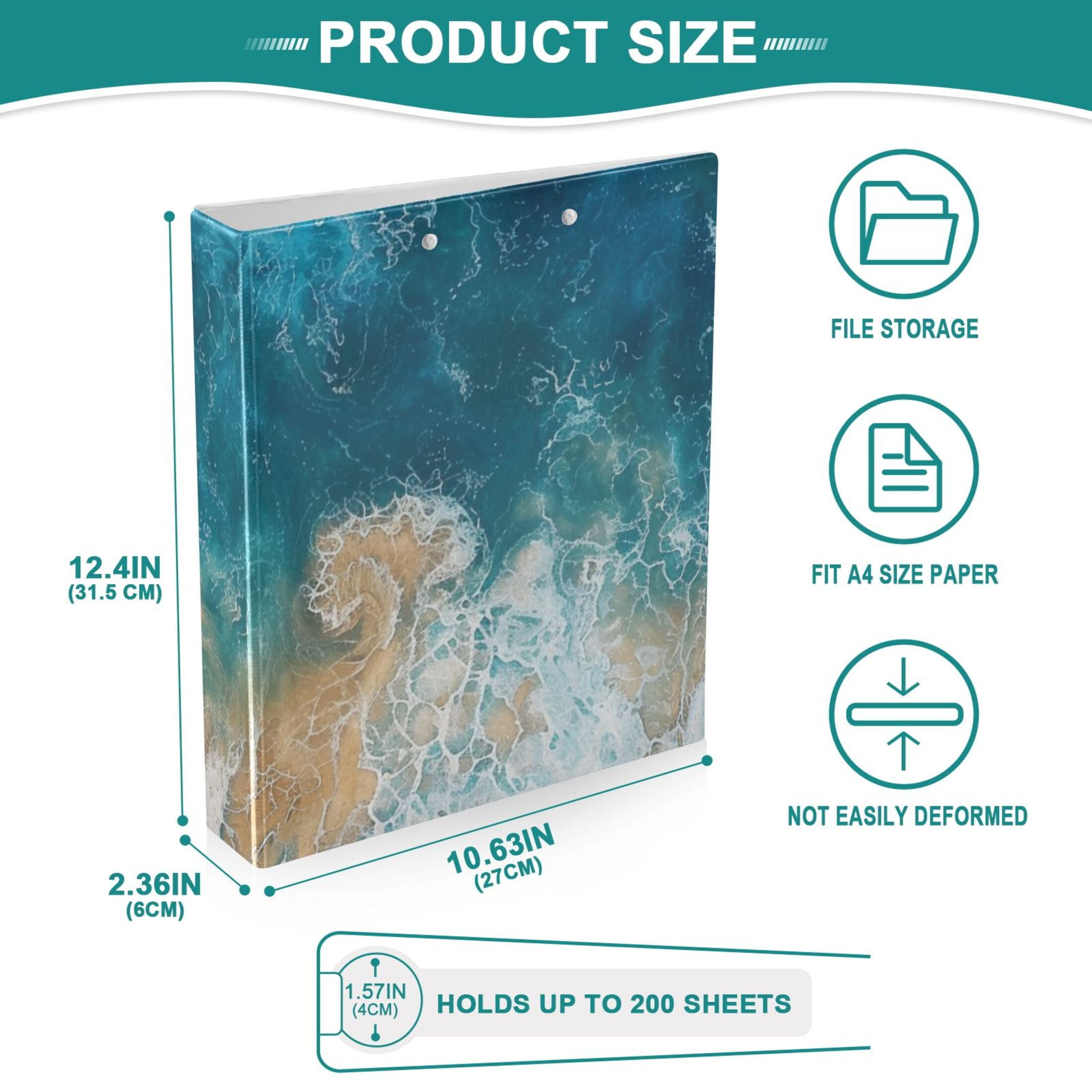 Beach Ocean 3 Ring Binders 1.5 inch Hardcover File Folders with Interior Pockets A4 Size Organizer for School Office Hospital