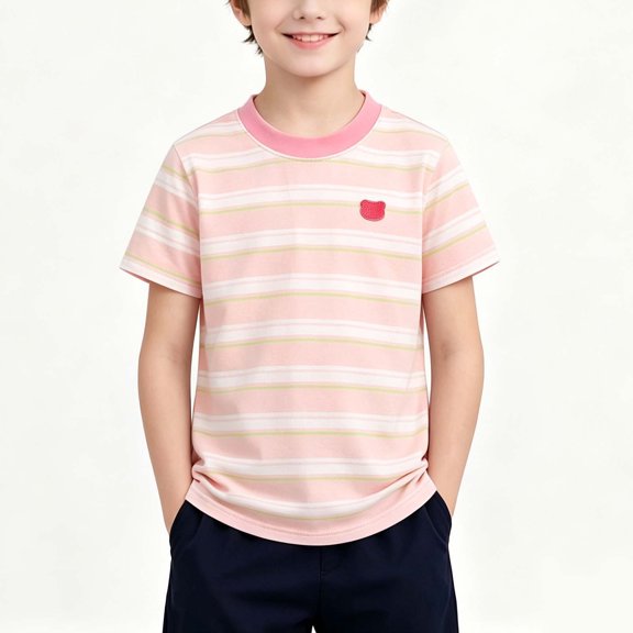 Muscularfit Boys Shirts Boys Cotton Graphic Tee Relaxed Fit Adaptable Birthday Boy Shirt Shirts Short Sleeve Elastic Pink Crew Neck Classic T-Shirt Second Grade Shirt,1-2 Years
