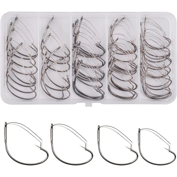 60PCS Weedless Hooks Wacky Worm Fishing Hooks Wide Gap Offset Hooks for Soft Stick Worms Wacky Weedless Hook Wacky Rig Hooks