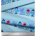 thumbnail image 2 of Soimoi Blue polyester Crepe Fabric Monster Cartoon Printed Craft Fabric by the Yard 42 Inch Wide, 2 of 3