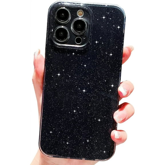 Glitter Phone Case for iPhone 15 Pro Case 6.1" 2023, Cute Bling Slim Sparkle Protective, Shockproof Soft Silicone Cover for Women Girls (Black)