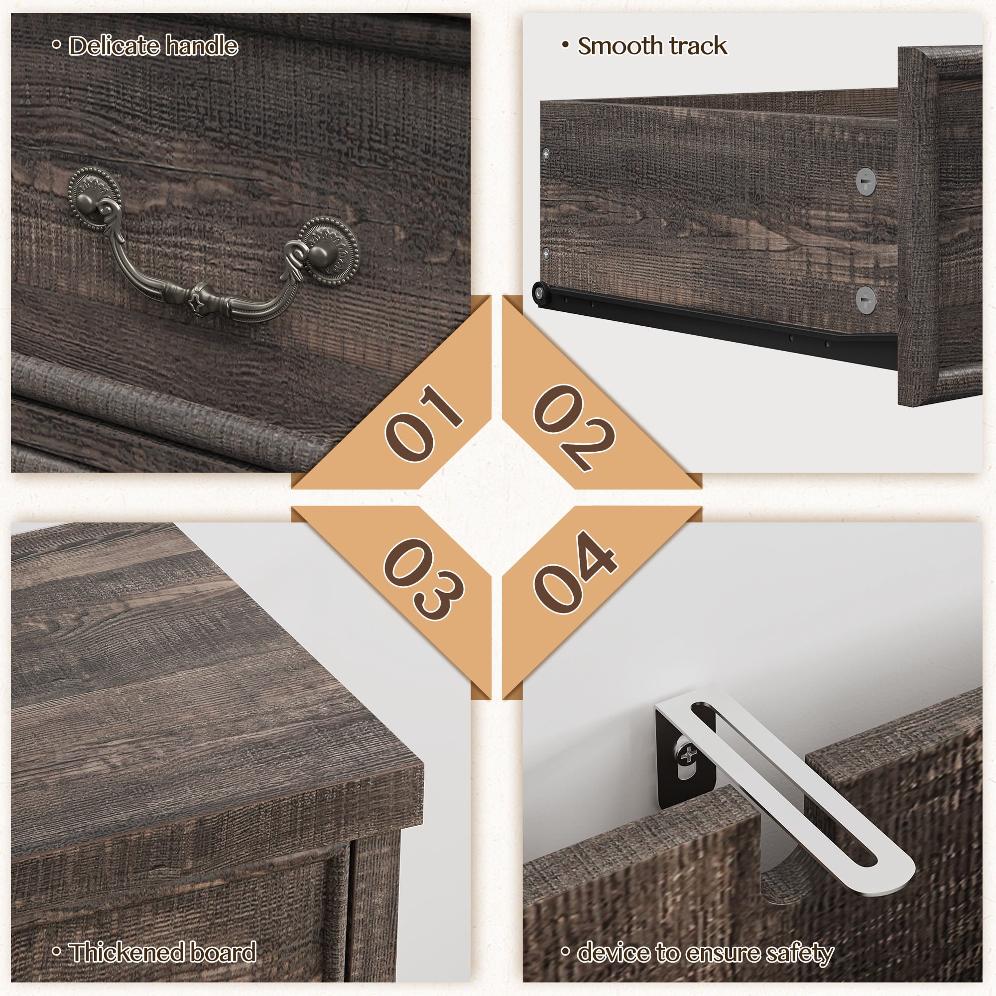 EnHomee 9 Drawers Dressers for Bedroom Wood Dresser&Chest of Drawers,Dark Rustic Oak