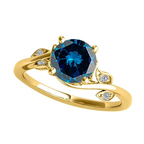 AoneJewelry 14K White, Yellow & Rose Solid Gold 1.00 Carat Blue Natural/ Round/ Diamond/ Solitaire Style Ring Sold By AoneJewelry