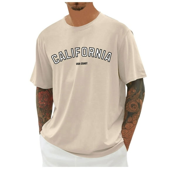 Men's Summer Crew Neck Short Sleeve Oversized T Shirt City Print, Loose Casual, Polyester/Spandex, Multiple Sizes, Washable