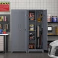 thumbnail image 4 of 65" H Metal Garage Storage Cabinet,Broom Closet Storage Cabinet with Adjust Shelves,Utility Cabinet,Utility Closet for Garage,Gray, 4 of 9