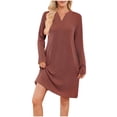 thumbnail image 2 of ClodeEU Women's Long Sleeve V Neck Ribbed Knit Dress ,Fall Casual trendy Midi Dresses Wine,Womens Plus S, 2 of 6
