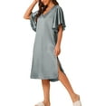thumbnail image 4 of INSPIRE CHIC Women's Satin Nightdress Flare Bell Short Sleeve Sleep Dress Nightshirt Nightgown XS Silver, 4 of 6