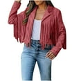 thumbnail image 2 of Ichuanyi Fringe Coat For Women Faux Suede Leather Cowboy Style Coat Long Sleeve Tassels Cardigan Coat, 2 of 9