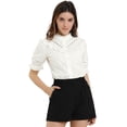 thumbnail image 1 of INSPIRE CHIC Blusas Elegante Con Cuello De Volantes Manga Corta Cuello Alto Camisa Con Botones Para Mujer Blanco L, 1 of 6