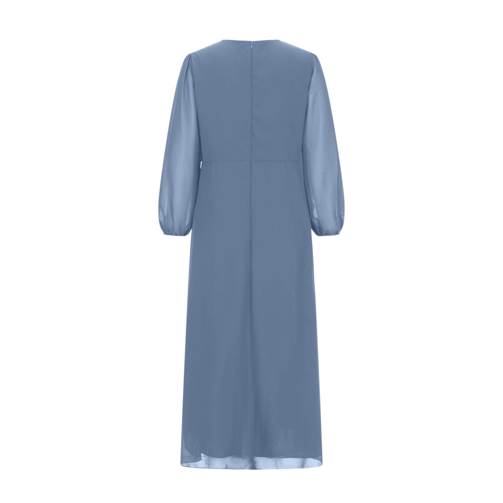 SCSAlgin Women's Chiffon V Neck Long Sleeves Dress Pleated