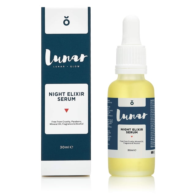 Suero Night Elixir de Lunar Glow. Un suero reparador nocturno antienvejecimiento para el rostro y la piel: 1 fl.oz / 30ml.