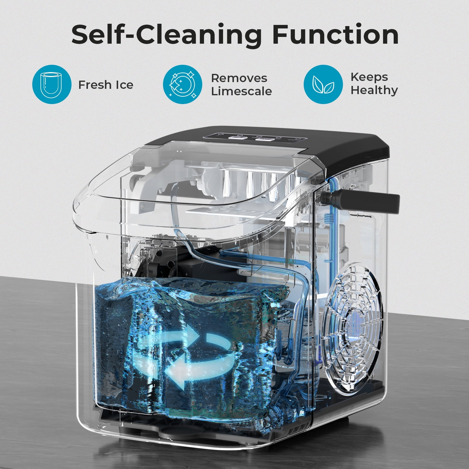 WAA Countertop Ice Maker with LED Display & Timer,26lbs/24H,Self-Cleaning,Portable Handle,Compact for Home/Kitchen(Black)