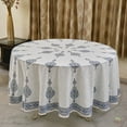 thumbnail image 2 of Blue and White Round Tablecloth, India Hand Block Print, Floral Cotton Print with Border, Dining Tablecloth, Gift for Her, 2 of 5