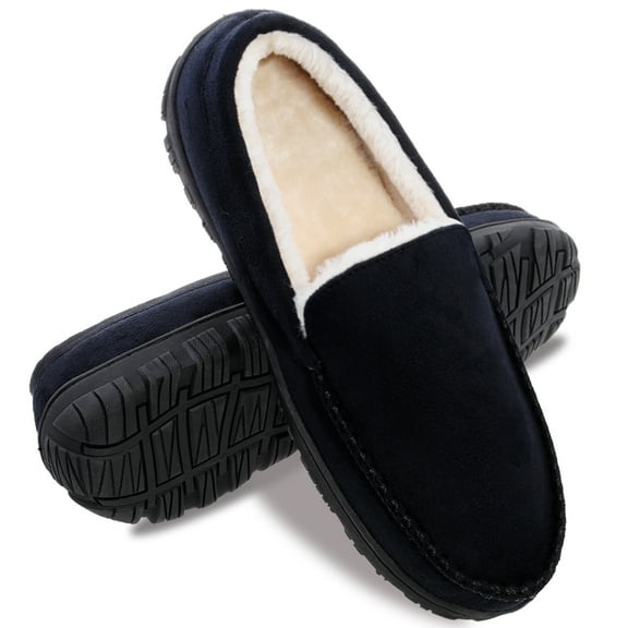 HOMEHOT Mens Slippers Moccasisn Memory Foam House Shoes for Men Black Size 11 US Male Adult