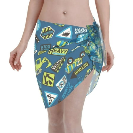 Qekee Machinery Road Construction Women s Short Sarongs Cover Ups Sheer Bikini Wraps for Swimwear