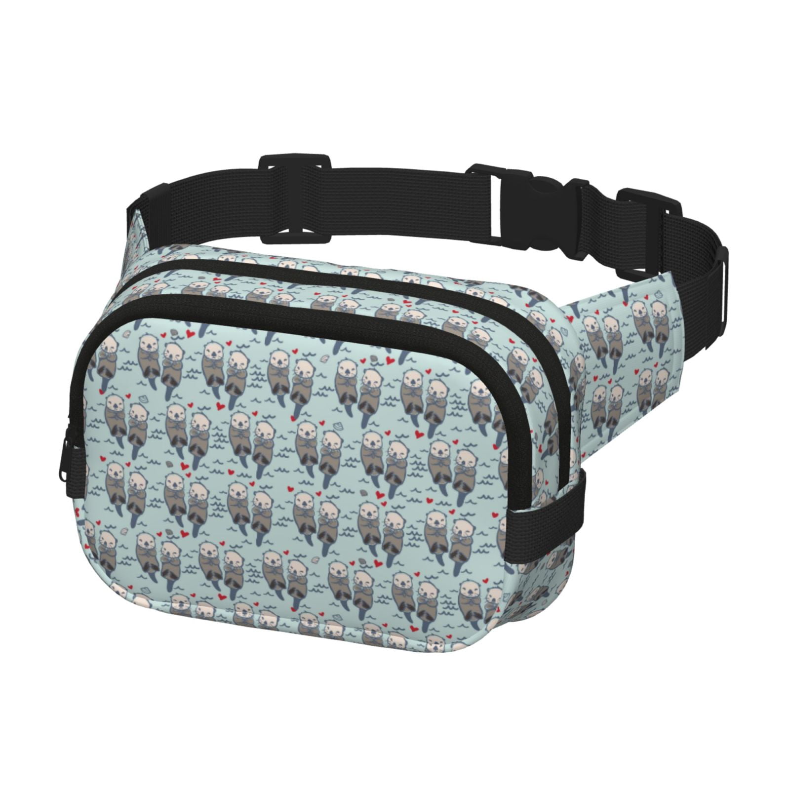 Picia Sea Otter Print Square Double-Layer Waist Bag Mini Adjustable Waist Belt Bag Exercise Running Travel Hiking