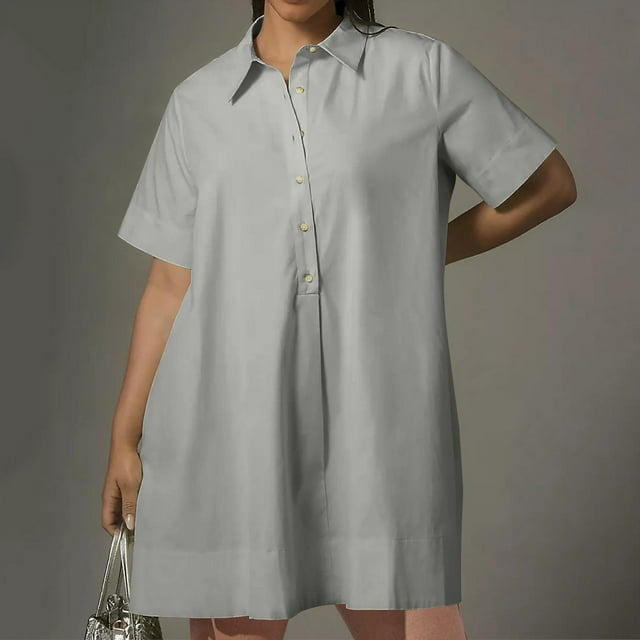 Gspmoly Robes pour Femmes, Robe Chemise à Manches Courtes Décontractée et Ample avec Boutons et Poches pour Femmes Printemps/été, Robes de Cocktail Offres des Fêtes