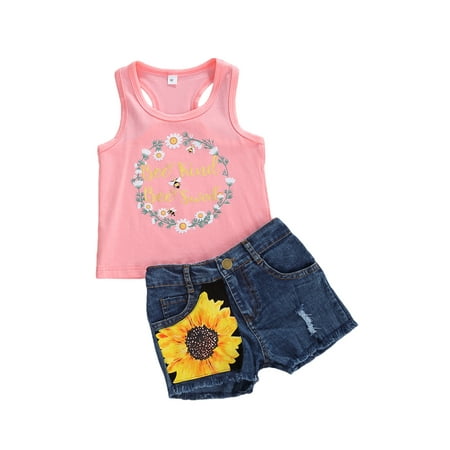 

IZhansean Toddler Kids Baby Girls Summer Tops T-shirt Denim Shorts 2Pcs Outfits Clothes Pink 3-4 Years