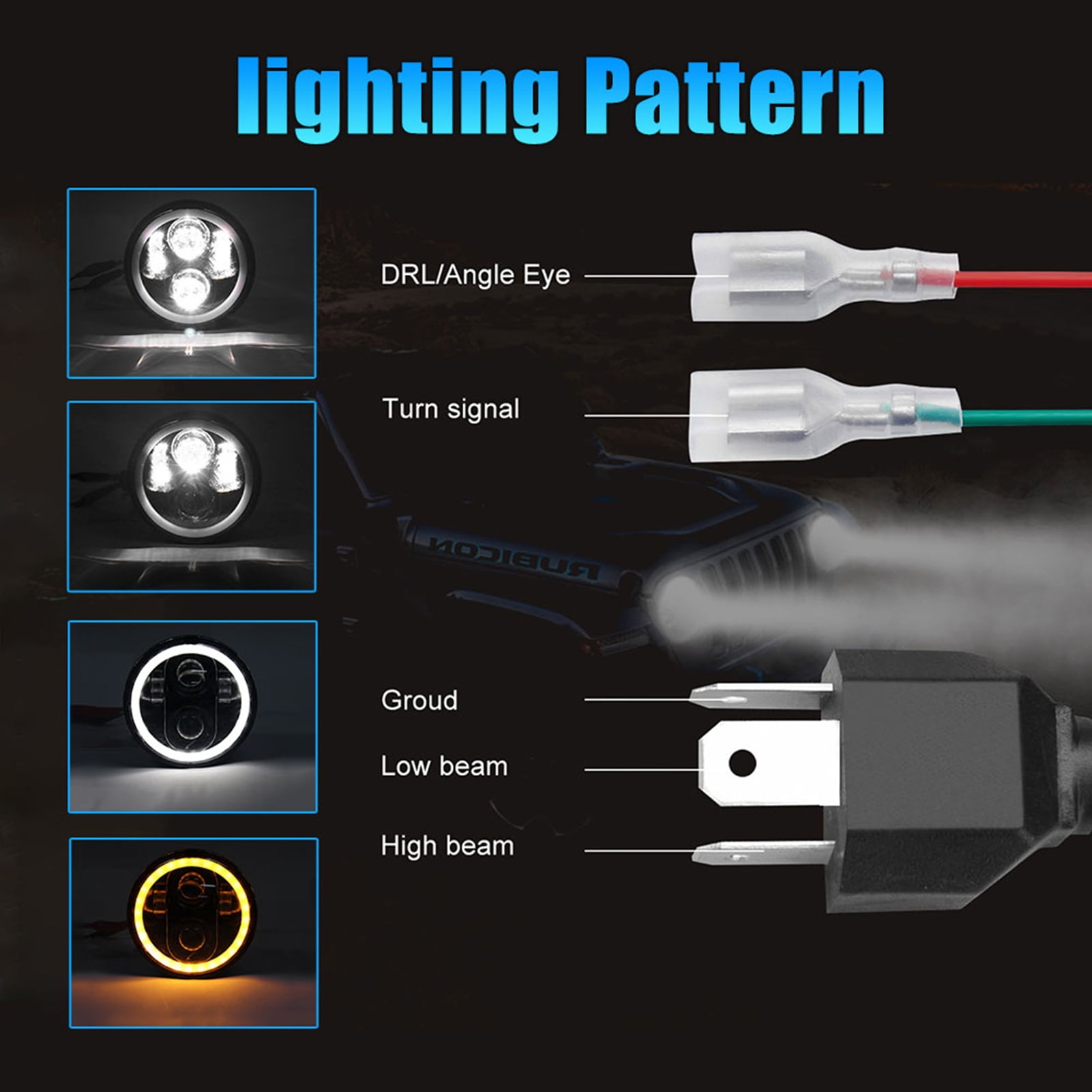 5-3/4" 5.75 inch Motorcycle LED Headlight with Hi/Lo Beam DRL Turn Signal 5.75 inch Round Angle Driving Light
