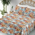 thumbnail image 3 of Ambesonne Floral Fitted & Flat Sheet with Shams 4 Pcs Set, Grungy Blossoming Abstract, King, Vermilion Blue Mustard, 3 of 5