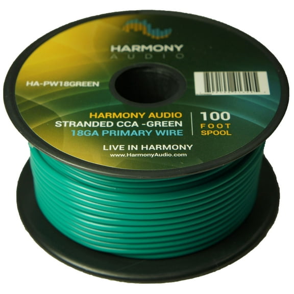 Harmony Car Primary 18 Gauge Power or Ground Wire 100 Feet Spool Green Cable New