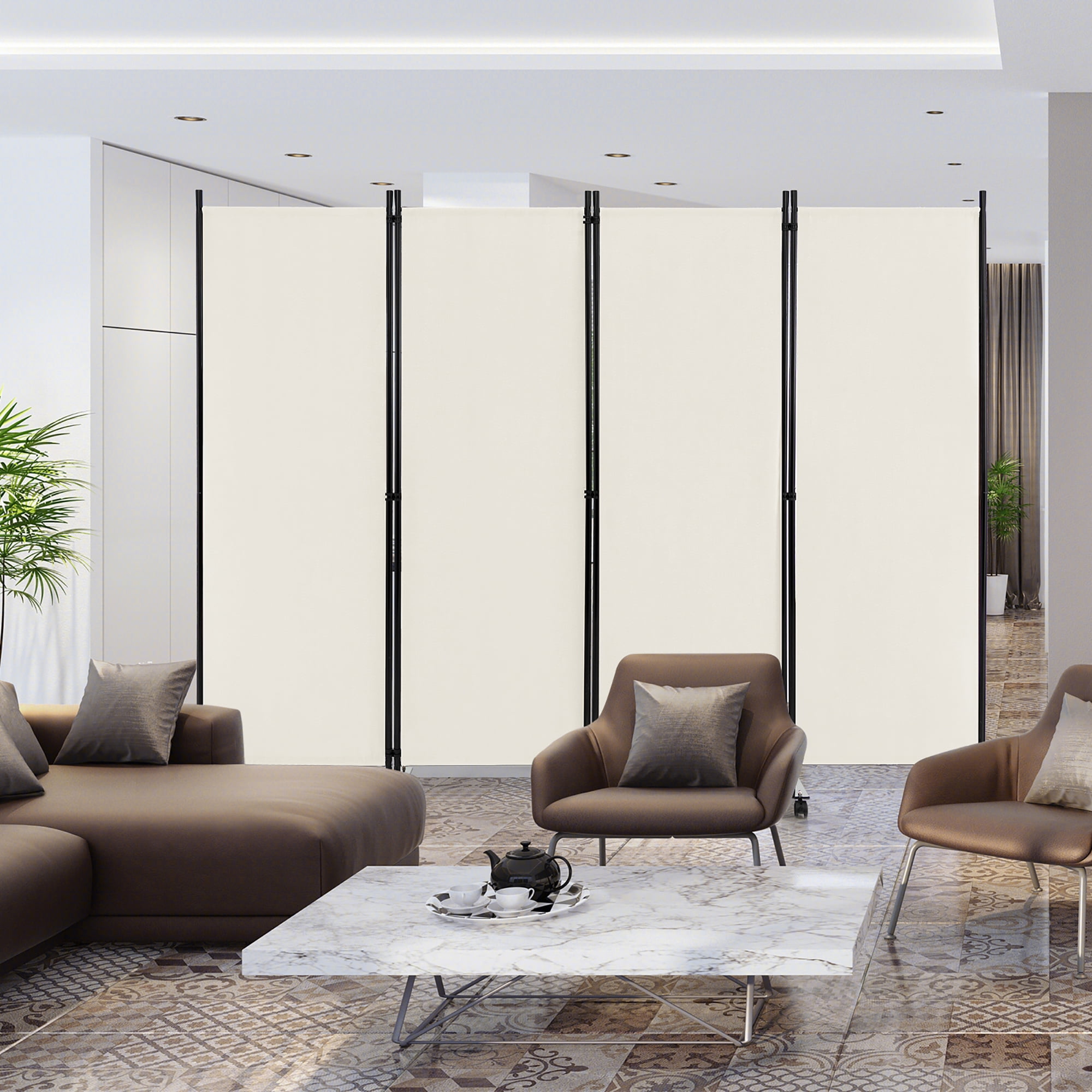 Costway 4-Panel Folding Room Divider 6FT Rolling Privacy Screen with Lockable Wheels White
