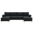thumbnail image 5 of Convertible Sectional Sofa 110" U-Shape Sofa Couch 4-Seat Couch with Tufted Seat Cushion and Golden Metal Legs Linen Fabric Upholstered Modular Sofa for Living Room, Apartment, Office, Black, 5 of 7