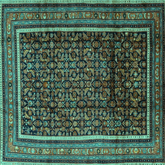 Ahgly Company Indoor Square Persian Turquoise Blue Traditional Area Rugs, 4' Square
