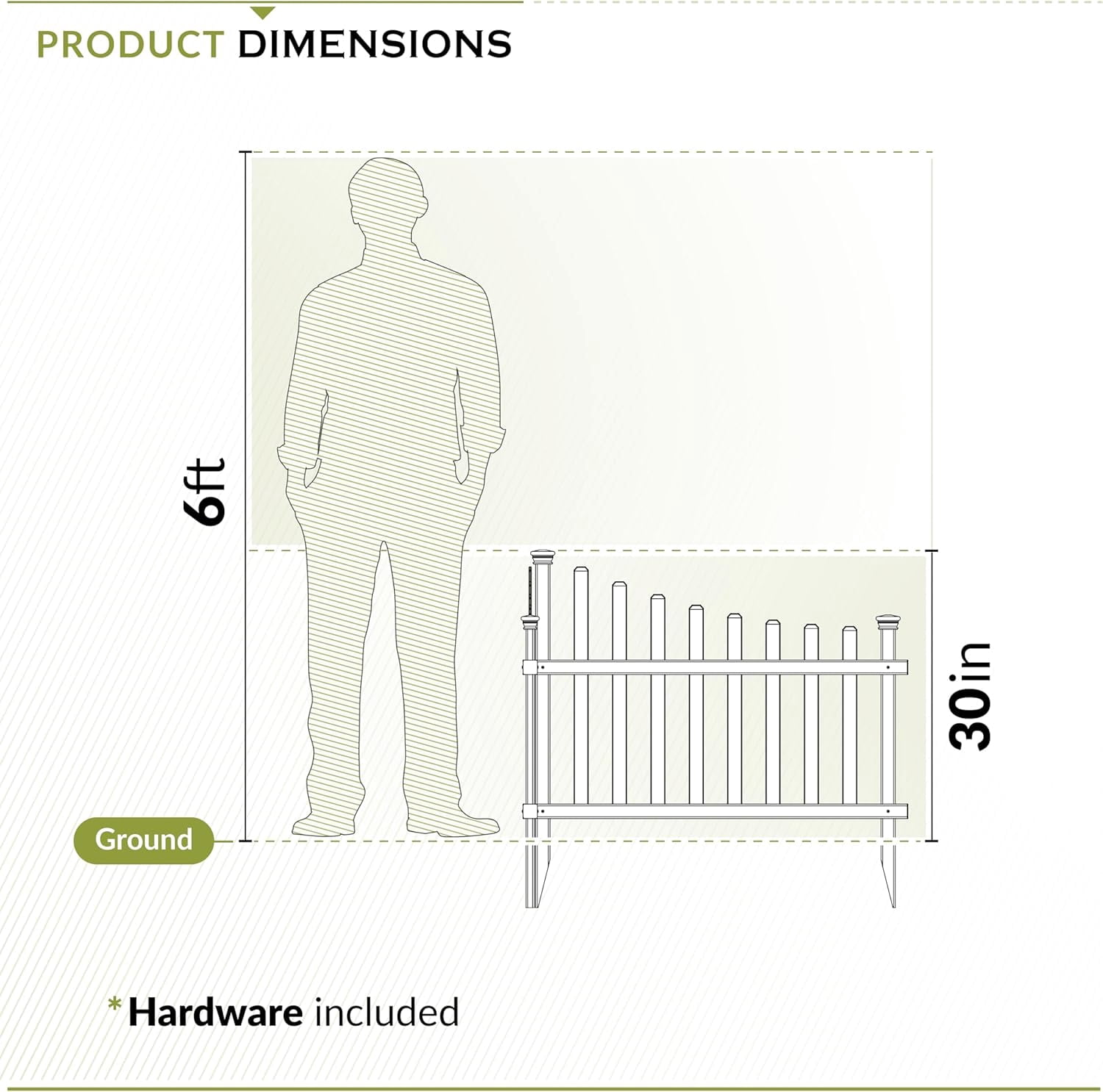 30in H x 40in  White Vinyl Picket Fence, No  Garden Border, Decorative Yard Fence for Backyard &