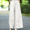 thumbnail image 6 of Mifsaly Flowy Pants for Women High Waisted Wide Leg Palazzo Pants Floral Embroidery Loose Casual Summer Trousers with Pockets White,M, 6 of 6