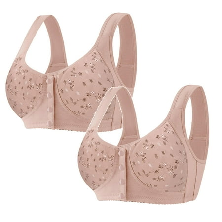 Kcodviy 2 Pcs Women Full Cup Print Womens Bras No Underwire Pack Thin Underwear Plus Size Woman Bra Front Button Wireless Sports Cotton Sports Bra Lace Bra Cover Large Size Bras