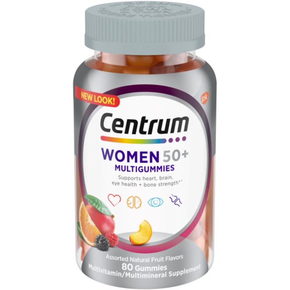 Centrum MultiGummies Gummy Multivitamin for Women 50 Plus, with Vitamin D3, B6 and B12, Multivitamin/Multimineral Supplement, 80 ct (Pack of 6)