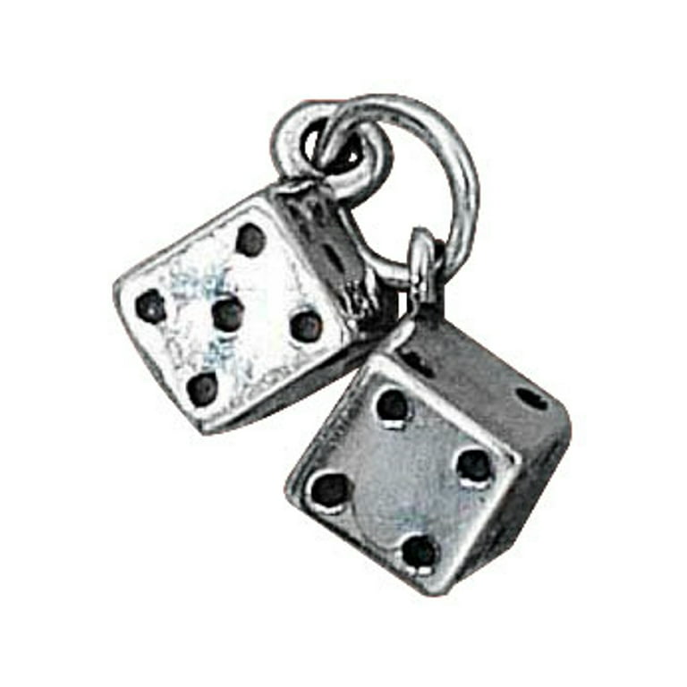 Sterling Silver 7 inch 4.5mm Charm Bracelet with Attached 3D Pair of Craps Dice Good Luck Charm, Women's