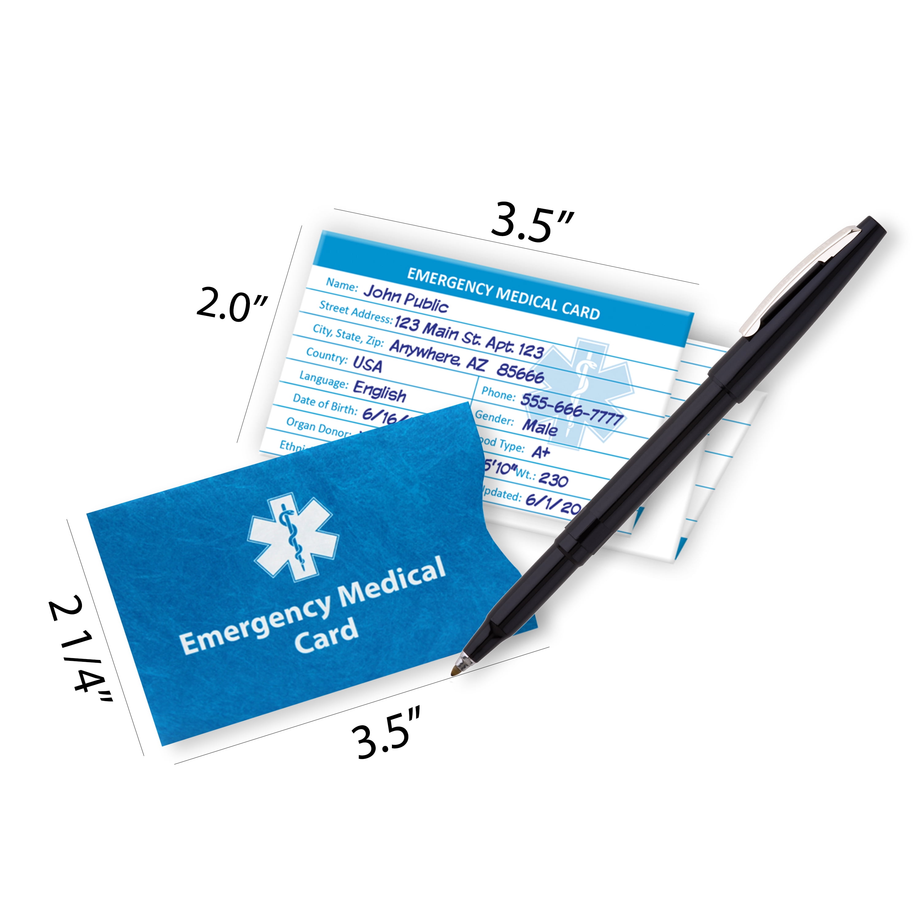 Emergency Medical Card 6 Pack with Medical Alert Silicone Holder