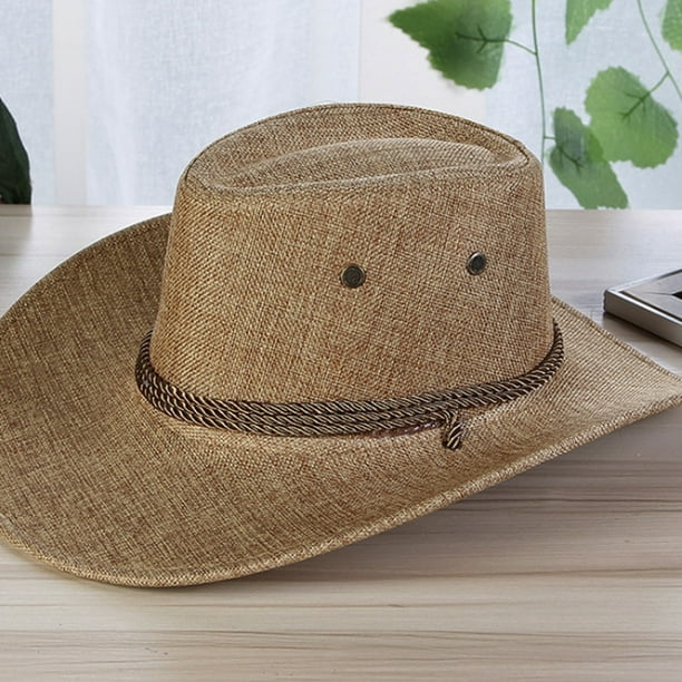 Topone Men Summer Cool Western Cowboy Hat Outdoor Wide Brim Hat Other