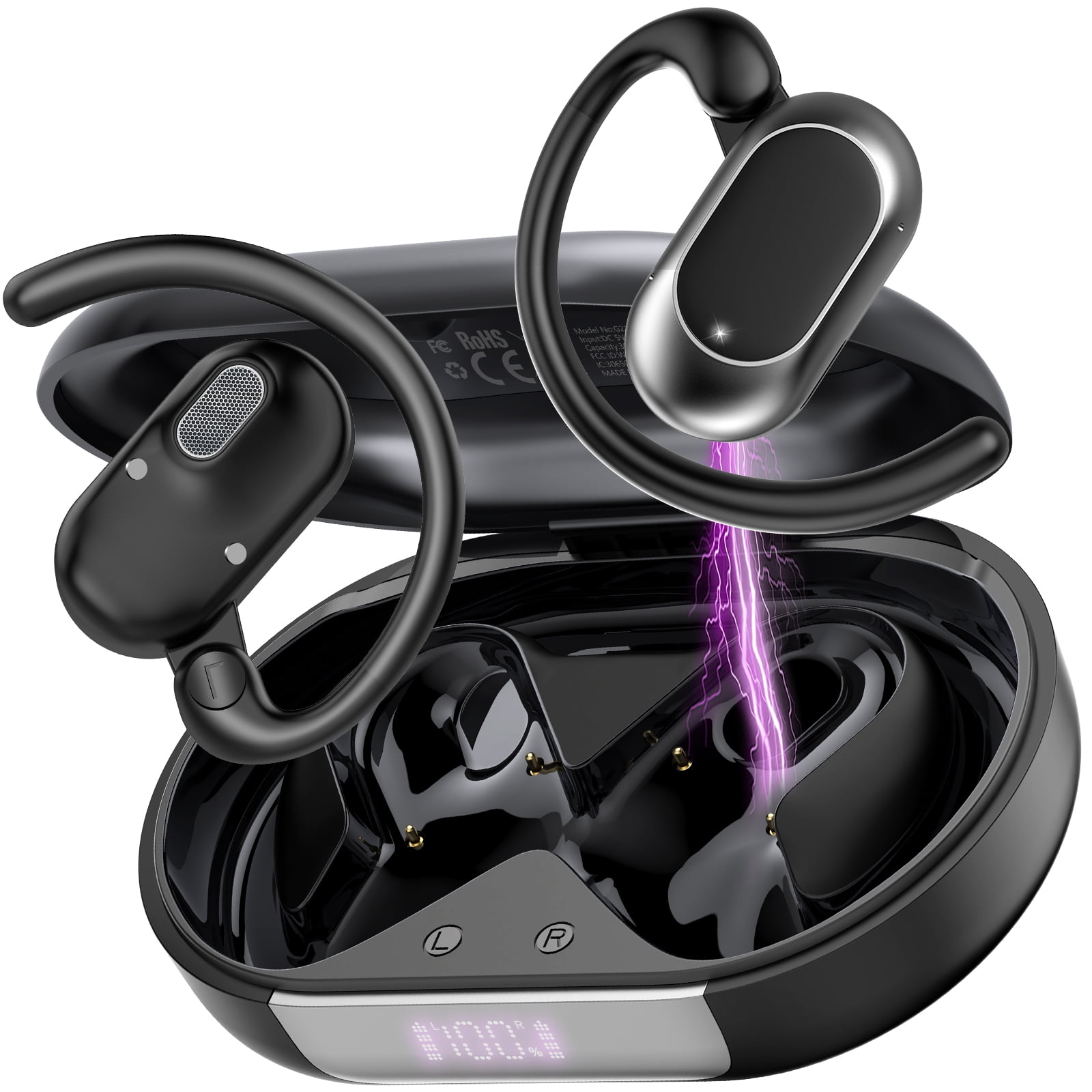 Open Ear Earbuds, Bluetooth 5.4 Headphones, Wireless Earbuds with Ear Hooks,70H HiFi Stereo Open Ear Headphones with Mic, IP7 Waterproof Lightweight Air Conduction Headphones for Workouts and Running