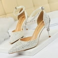 thumbnail image 3 of Sandalias de tacón alto de metal con agujeros para mujer, zapatos de lujo para novia, estilo discoteca, sexys, a la moda, para boda, 3 of 5