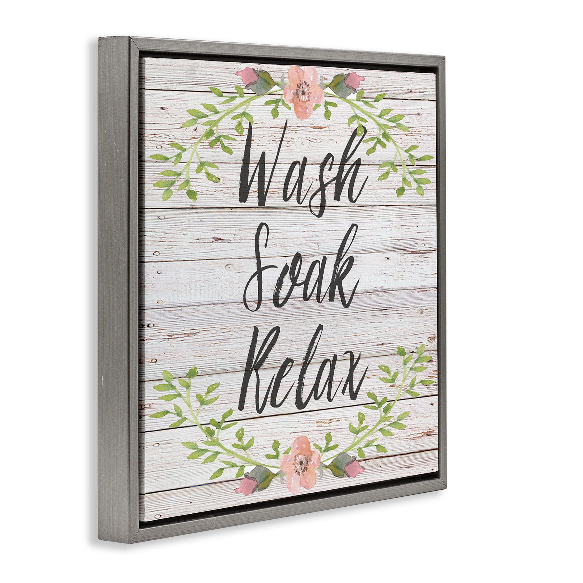 Stupell Industries Floral Wash Soak Relax Botanical & Floral Painting Gray Floater Framed Canvas Art Print Wall Art, 18 x 18