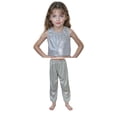 thumbnail image 4 of CAICJ98 Kid Girl Shiny Top and Pants Set 2 Pcs Sleeveless Metallic Disco Crop Top & Pants Set Performance Dancewear (Silver,6-7 Years), 4 of 4