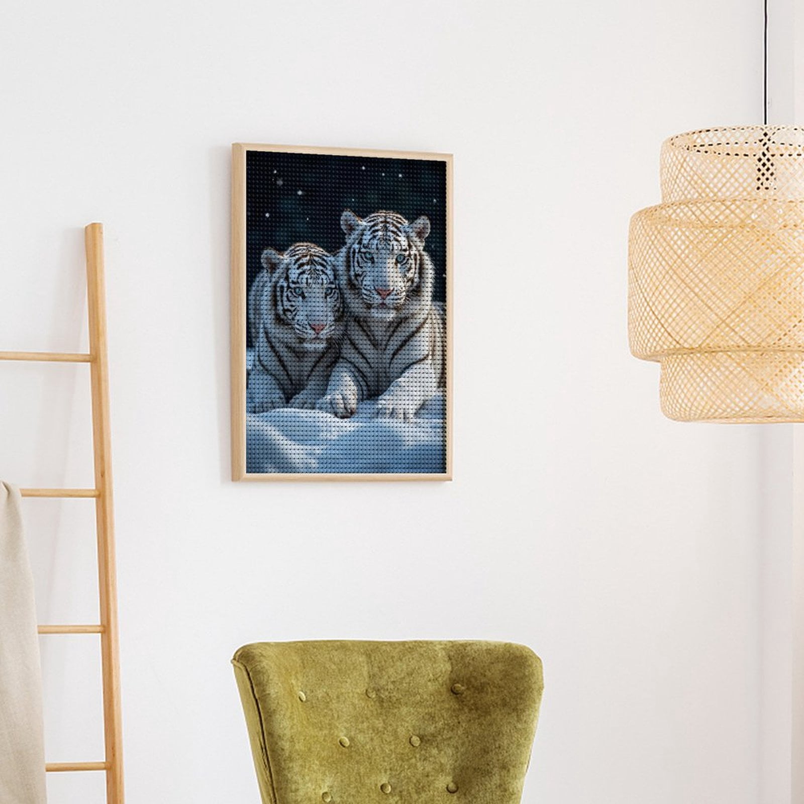 Diamond Art Kits for Adults, White Tigers Snowy Duo Serenity 5D Diamond Painting Kits for Adults Beginners, DIY Full Drill Diamond Painting, Gem Art and Crafts 12x16