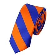NYFASHION101 Men's 2" Skinny College Stripe Woven Tie, Royal Blue/Orange