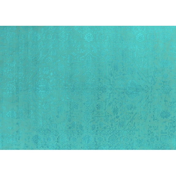 Ahgly Company Machine Washable Indoor Rectangle Oriental Turquoise Blue Industrial Area Rugs, 8' x 12'