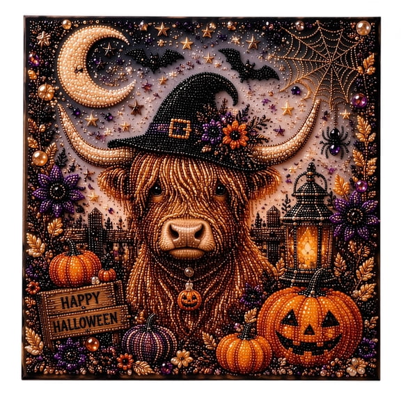 Pearl Diamond Art Kit, Gothic Halloween DIY Bead Art Set, Great Handmade Gift for Craft Lovers and Holiday Party Favors (Highland Cow)