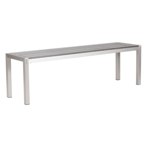 Modern Outdoor Bench, Silver Brushed Aluminum