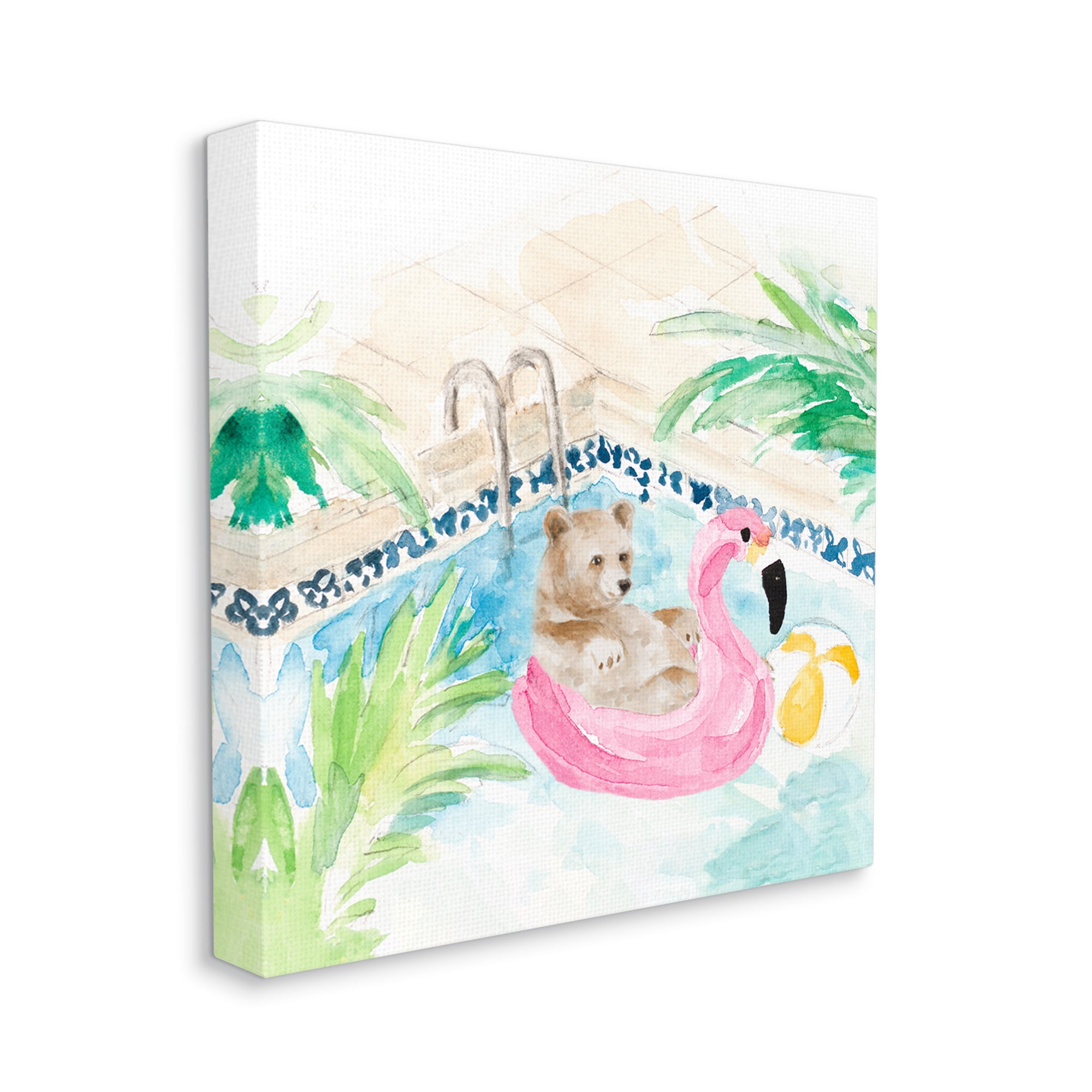 Stupell Bear Floating Summer Pool Lounging Landscape Painting Gallery Wrapped Canvas Print Wall Art