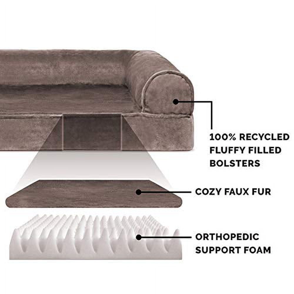 FurHaven Pet Products Faux Fur & Velvet Orthopedic Sofa Pet Bed for Dogs & Cats - Driftwood Brown, Medium